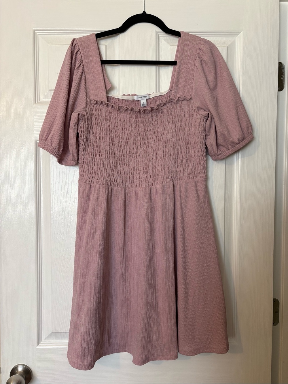 Nine West Dusty Pink Smocked Square-Neck Kids Dress